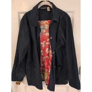 Chico’s Design Cotton Denim Blue Jacket Size 1 Printed Lining